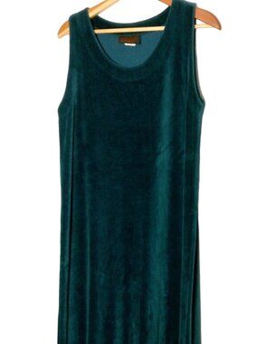 Kindred Spirit Jumper Dress Large Emerald Green Ribbed Velour Lagenlook Vintage